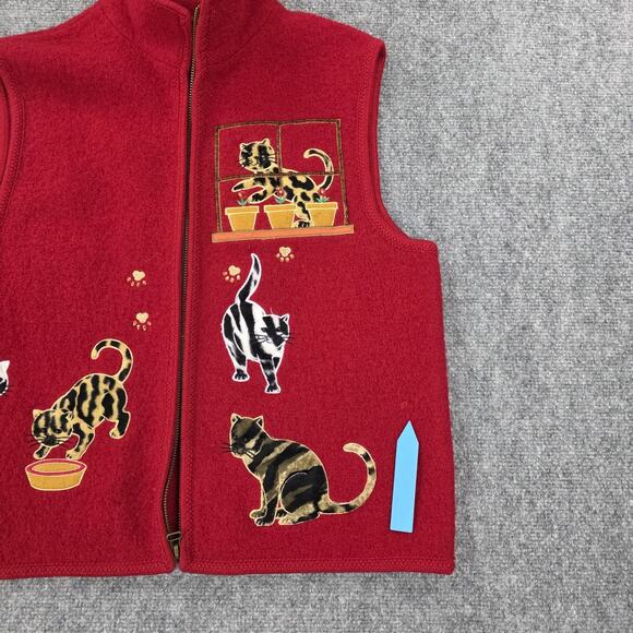 Lisa International Vest Women Medium Wool Cat Print Fuzzy Embroidered Zip Up VTG - Picture 15 of 16